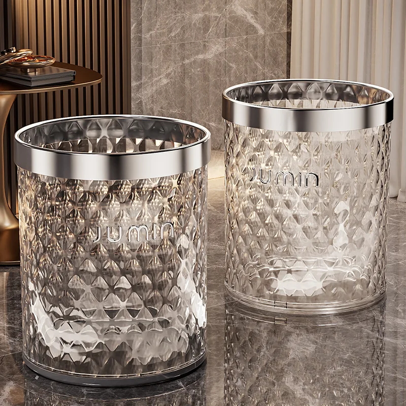 

Household Light Luxury Waste Bins High-appearance-level Water Ripple Transparent Waste Bins Large Capacity Home Spazzatura JTW