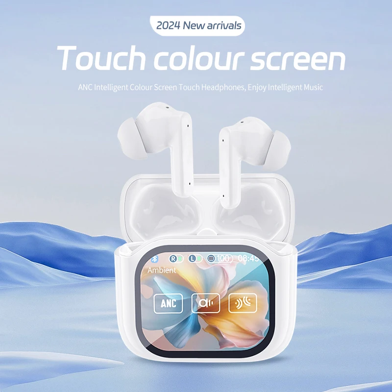 AI Translation Wireless Bluetooth Earphones, LCD Color Screen Earbuds, ANC ENC Noise Reduction Bluetooth 5.4 Low‑Power for Sport