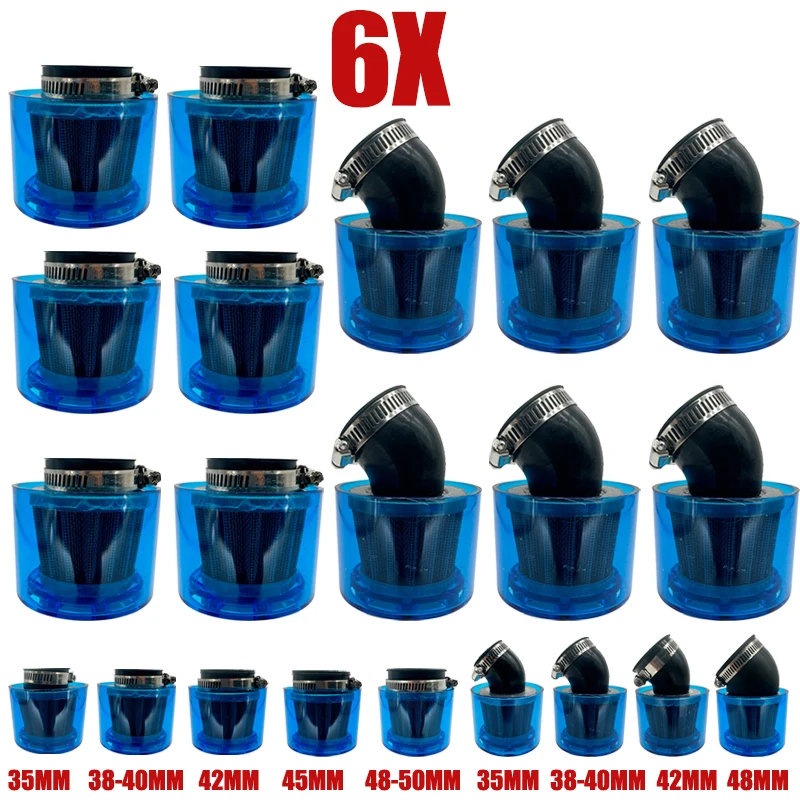 

6X Universal Motorcycle Motorbike 35-50mm Splash Proof Air Filter Cleaner For 50 125 150 250cc Pit Dirt Bike Scooter ATV Blue