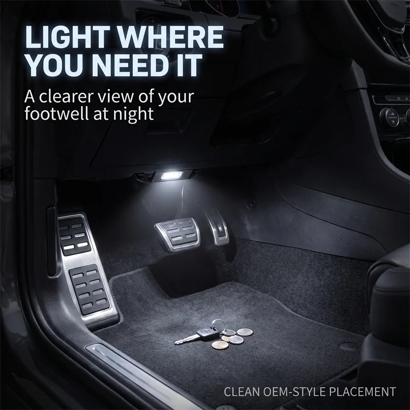 4PCS LED Footwell Lighting With Cable Rear Set, Interior Foot Lamp for VW T‑ROC Jetta Polo T‑Cross Enyaq ID4 ID3 Tayron Talagon