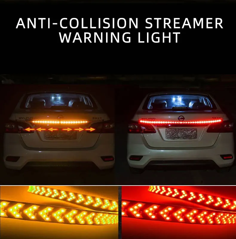 

12V Car Pickup Jeep LED Tailgate Light Strip Fishbone Shape Flexible Brake Turn Signal Light Bar Rear Tail Reverse Flash Light