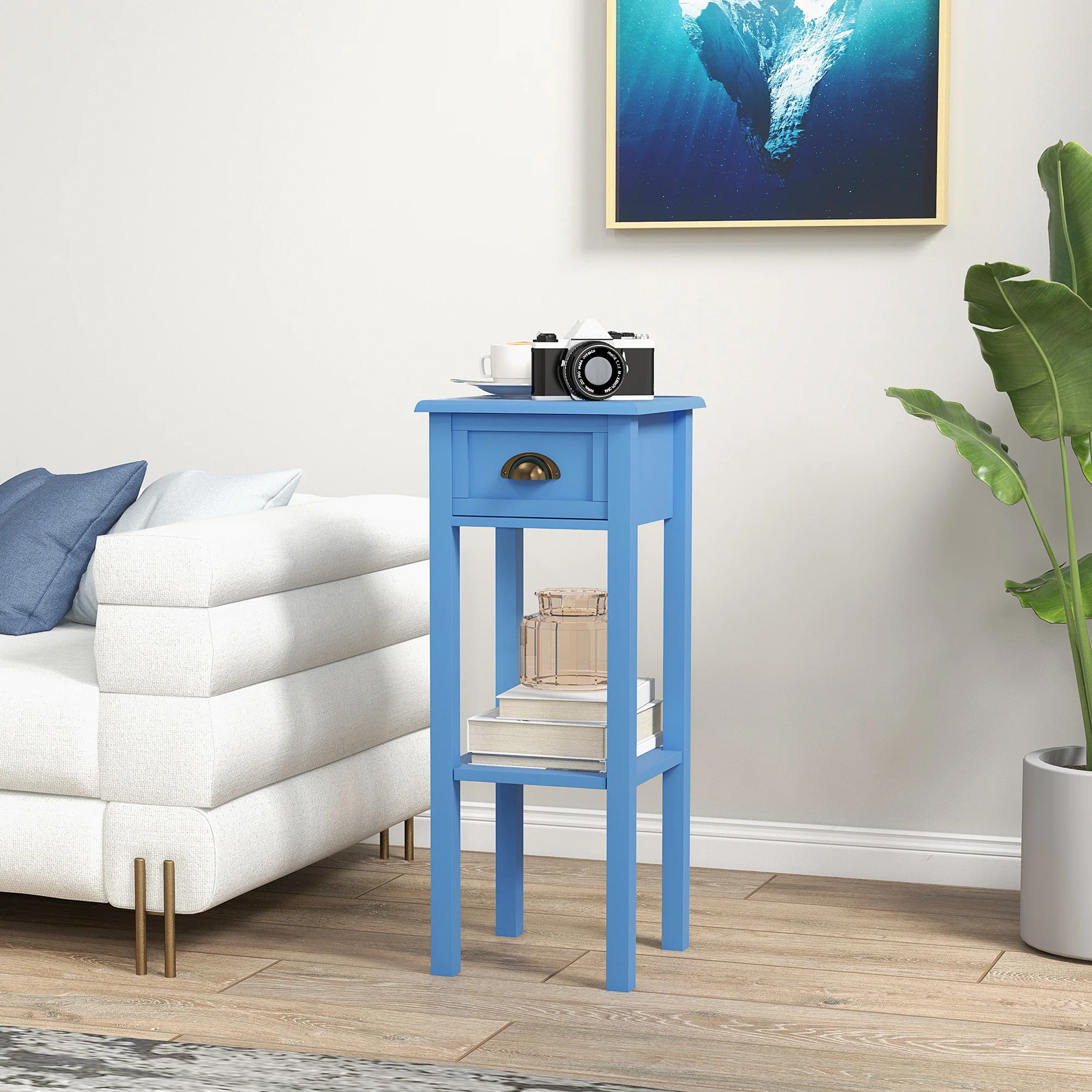 

Homcom 2-Tier Side Table with Drawer Shelf for Living Room, Light Blue