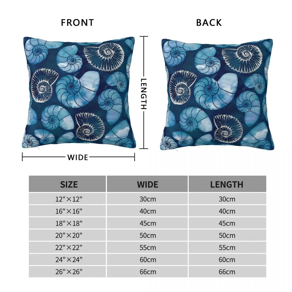 Nautilus Fossils Sapphire Blue Square Pillowcase Polyester Linen Velvet Printed Zip Decor Room Cushion Cover