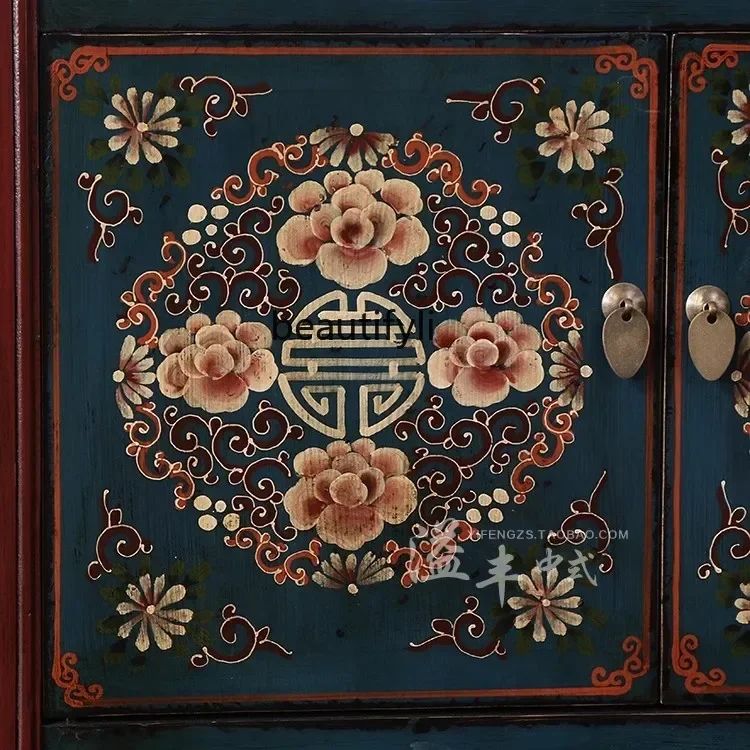 

cn8617 ss New style NN New Chinese style antique furniture solid wood painted living room partition foyer hand painted retro dec