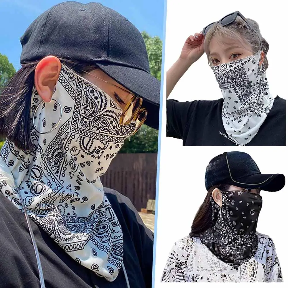 Masker tabir surya motif Punk Pria Wanita, syal Bandana bersepeda luar ruangan Hip Hop syal telinga pelindung UV leher wajah musim panas