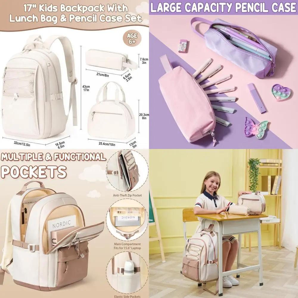 

Набор из 3 водонепроницаемых рюкзаков для девочек с сумкой для обеда и пеналом, идеально подходит для школы или путешествий для детей и подростков