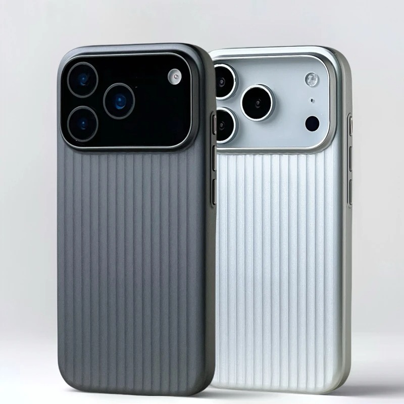  3D Stripe Metal Paint Magnetic Case For iPhone 17 16 15 14 Pro Max  Magsafe Matte Corrugated Luggage Pattern Armor PC Cover 