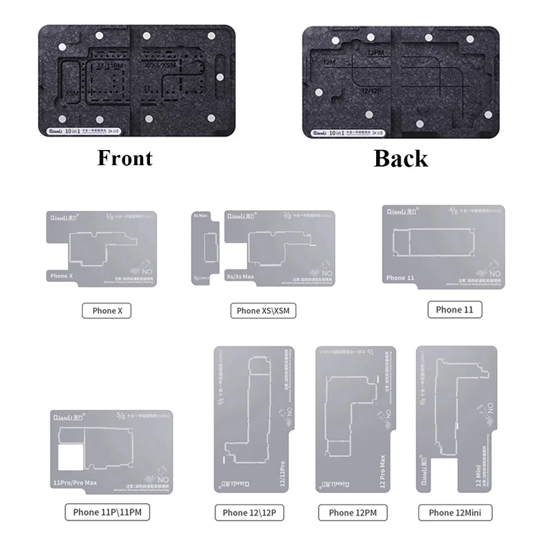 

QIANLI 10 IN 1 Magnetic BGA Tin Planting Platform for Phone X-12 Pro MAX Motherboard Repair Reballing Stencil Kit Fixture