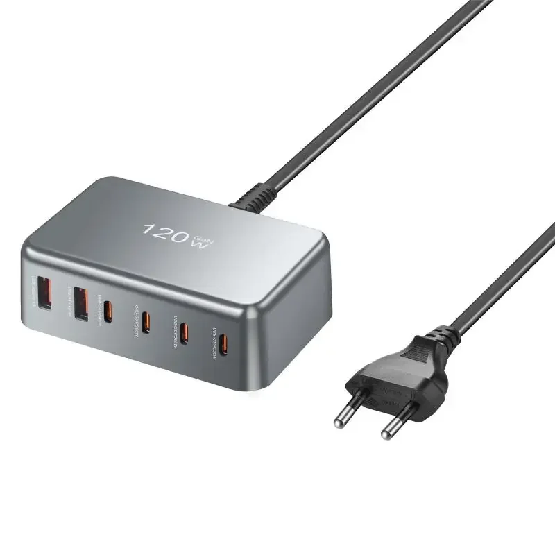 شاحن سريع متعدد المقبس بقدرة 120 وات GaN لسطح المكتب USB من النوع C PD مناسب لأجهزة iPad والكمبيوتر اللوحي والكمبيوتر المحمول