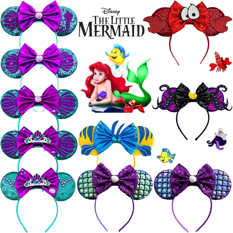 

The Little Mermaid Headbands for Girls Crab Flounder Hair Accessories Women Disney Ariel Pearls Shell Ears Hairband Kids Cosplay