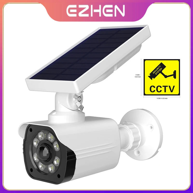 EZHEN Dummy Solar Security Camera Bullet Waterproof Outdoor Indoor Fake Surveillance System with Realistic Red Flashing Lights