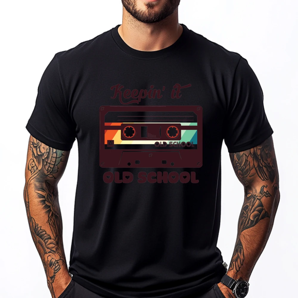 

Retro Keeping It Old School Cassette Design Grey Shirt Graphic Tee Short Sleeve T-Shirt Oversized Outdoor
