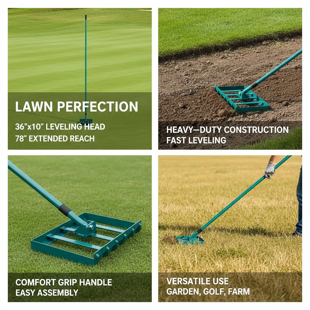 

Soil Leveling Tool 36"x10" For Garden Golf Lawn Farm, Heavy-duty Metal Construction Long Extended Handle 78" Length High Effi