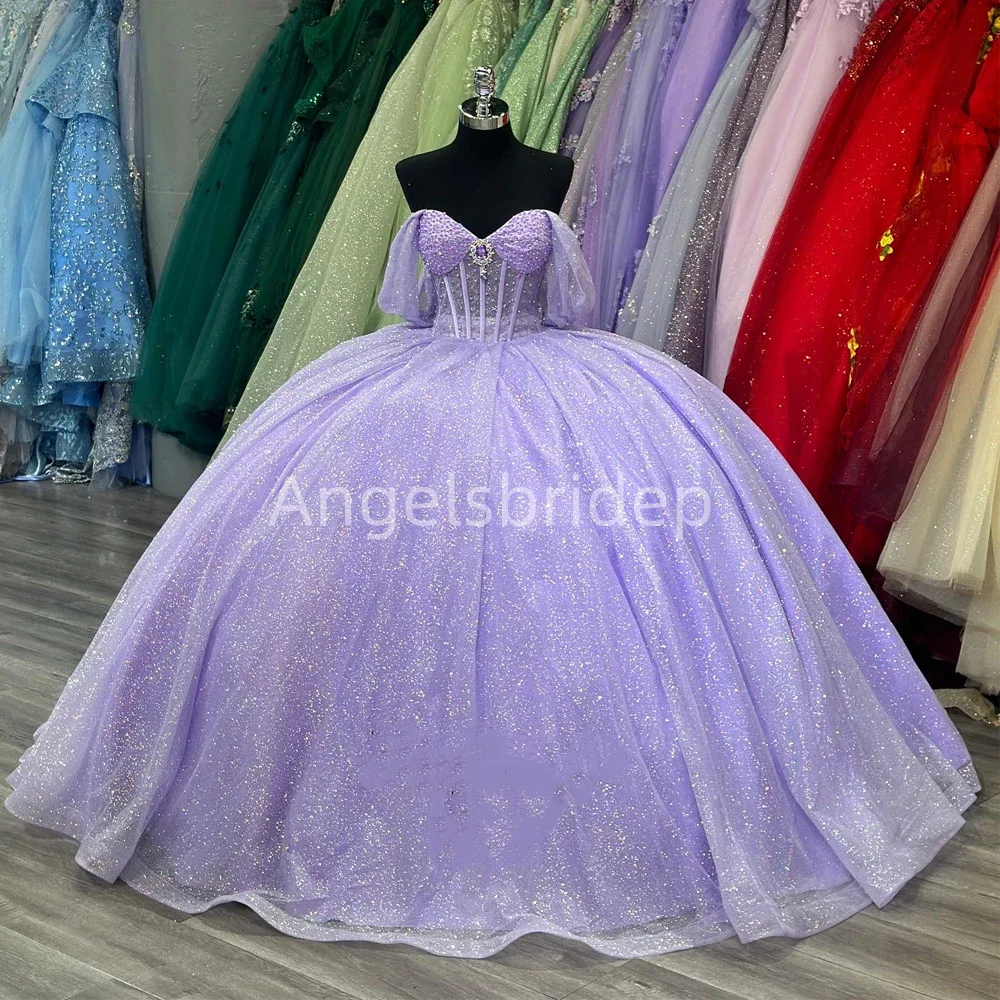 

Angelsbridep Glitter Tulle Lavender Ball Gown Quinceanera Dress Brithday Prom Evening Dresses Vestidos 15 Años Quinceañera