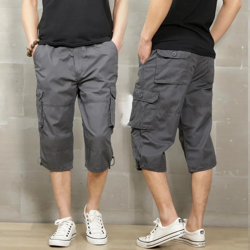 

Summer Cotton Tactical Hiking Shorts Mens Military Casual Cargo Men Loose Multi-Pocket Home Camo Cropped Trousers