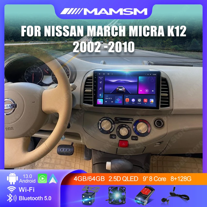 MAMSM Car Radio For 2002 2003 2004-2010 Nissan Micra March K12 Android 12 Carplay Car Multimedia Player GPS Navigation 2Din DVD