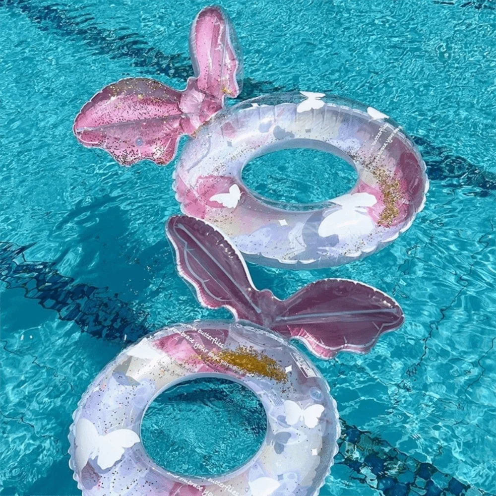 Pool Float Inflatable Swim Ring With Handle Loop Underarm Inflatable Swim Tube Mermaid Transparent Glitter Swim Float Swimming