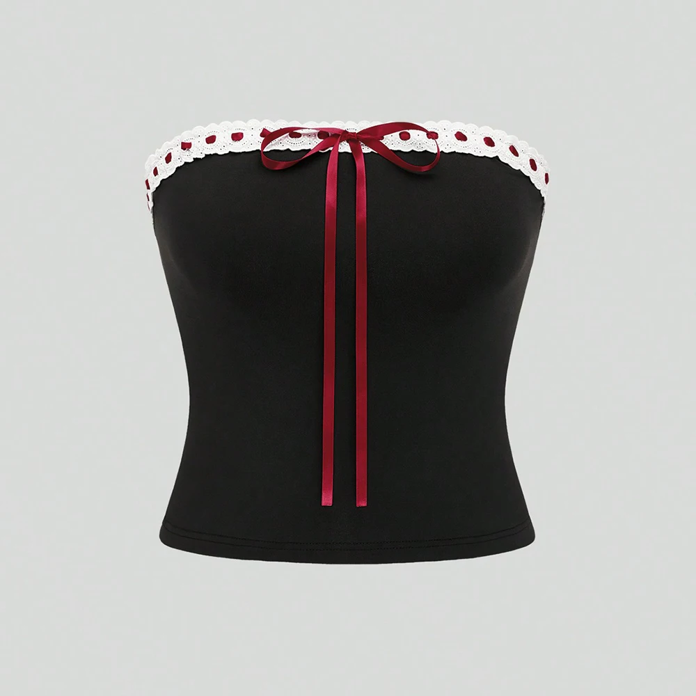 

Женский элегантный галстук больших размеров с галстуком-бабочкой, топы Y2K, костюм Breastplain, однотонная тонкая сексуальная футболка из полиэстера