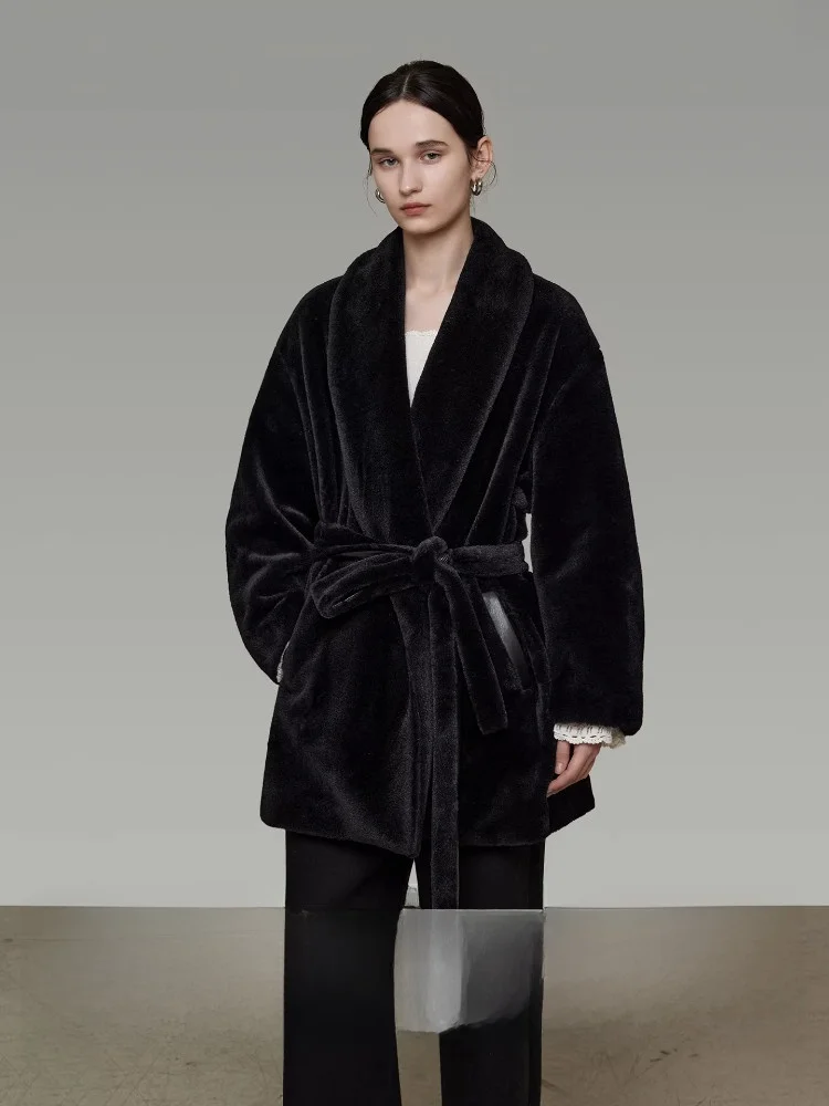 

Unspoken Women's Faux Fur Jaet V-Ne Long Sve Mid-Length Plu Lined Eco-Friendly Simplici Commute Sle Winter Coat