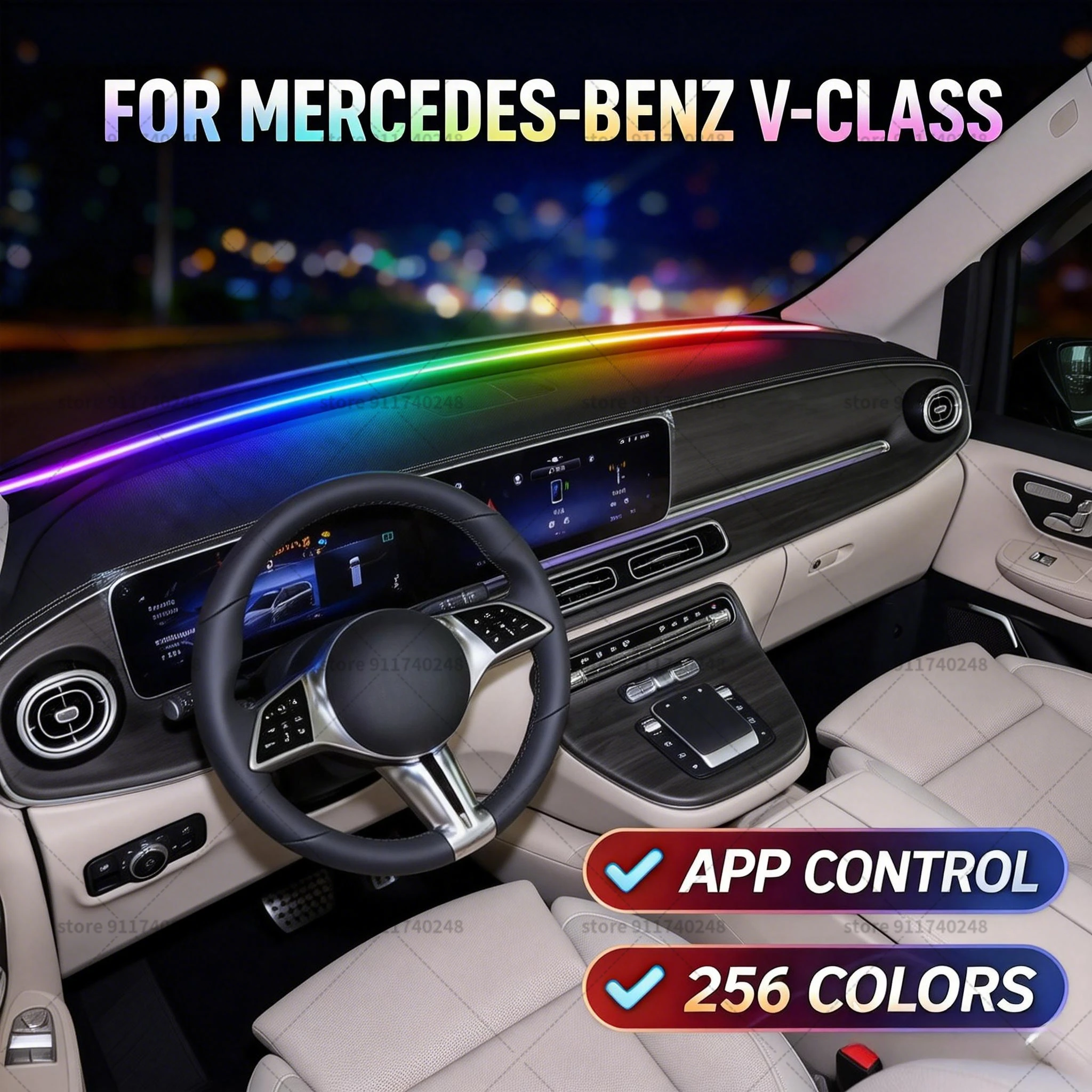 For Mercedes-Benz  V-Class   Car Front Window Ambient Light - Dynamic RGB Color Changing for Car Interior