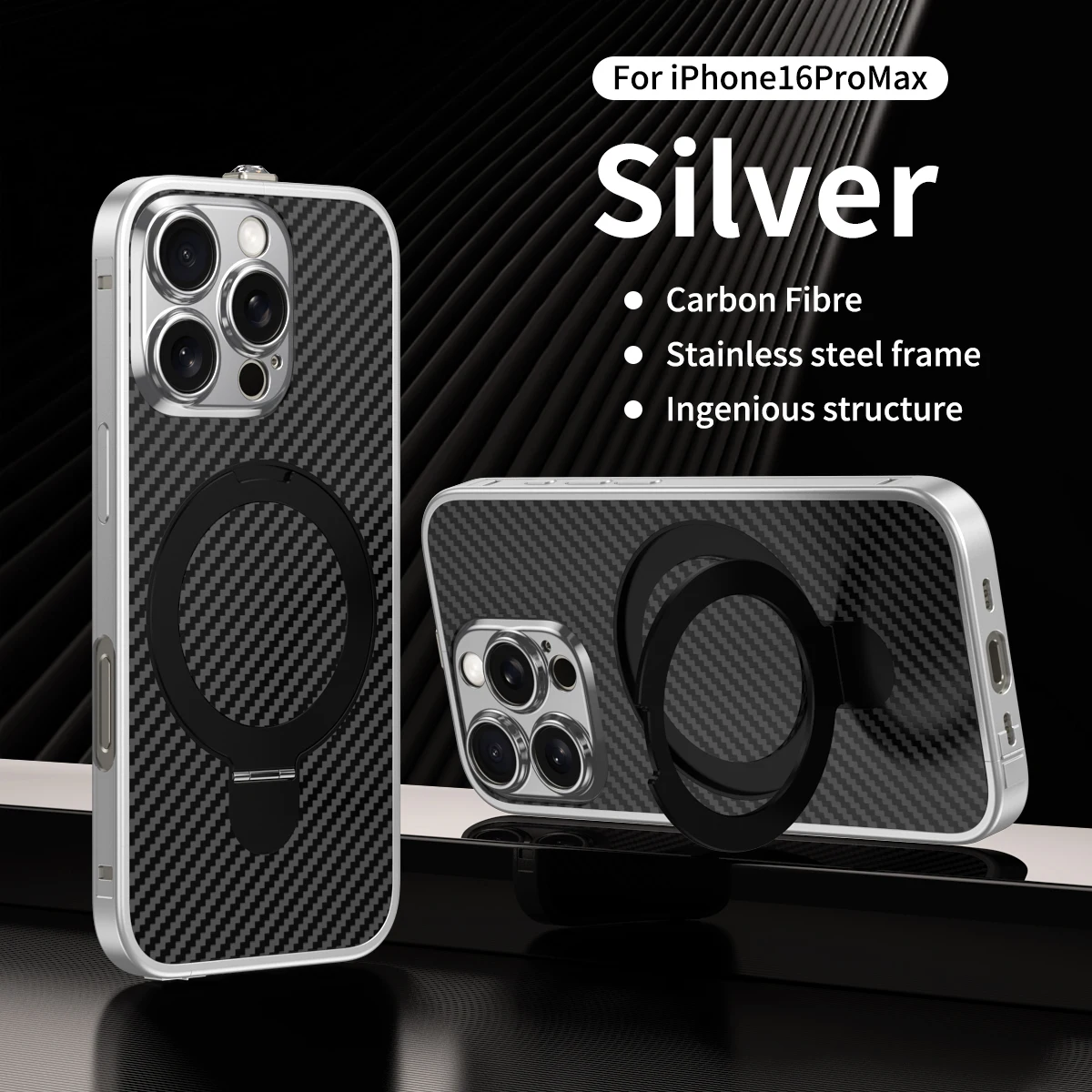 

Ультра роскошный чехол для телефона MagSafe из углеродного волокна для iPhone 16 Pro Max 15 Pro с беспроводной зарядкой и металлическим каркасом, противоударный чехол