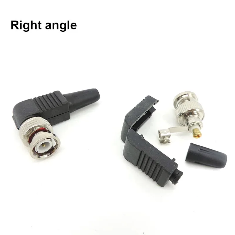 Bnc macho plugue conector, ângulo direito, 90 graus adaptador, Rg59 cabo sem solda, CCTV Vídeo Balun, Nenhuma solda W28