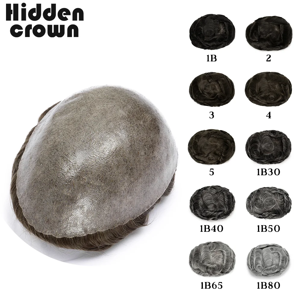 Tupé para hombres, cabello humano indio, peluca para hombres, peluca de pelo de prótesis capilar para hombres, peluca de pelo de piel de 130% de densidad 0,1-0,12 de espesor