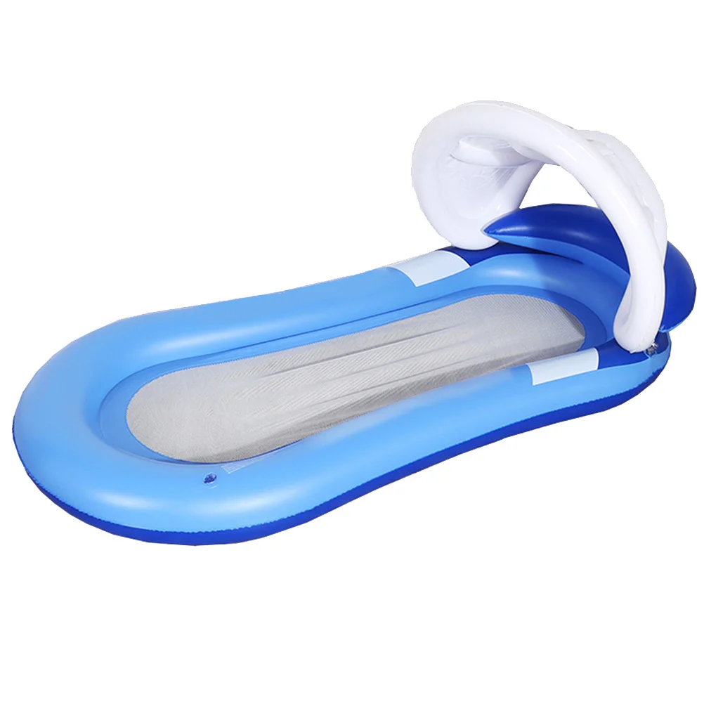 سرير عائم قابل للنفخ مع سقيفة لظل كرسي مائي قابل للطي يدعم شبكة شديدة التحمل للاستخدام في حمام السباحة في المحيط باللون الأزرق #4