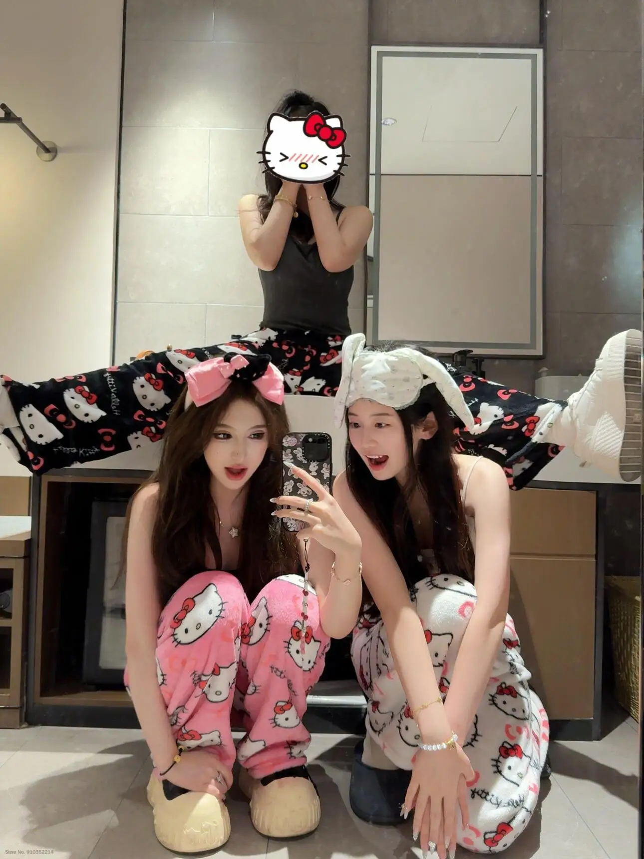 Sanrio Hello Kitty Soft Flannel Wide Leg Pajama Pants Printed Casual Home Loungewear For Women Daily Sleeping Relaxing Wear view 5