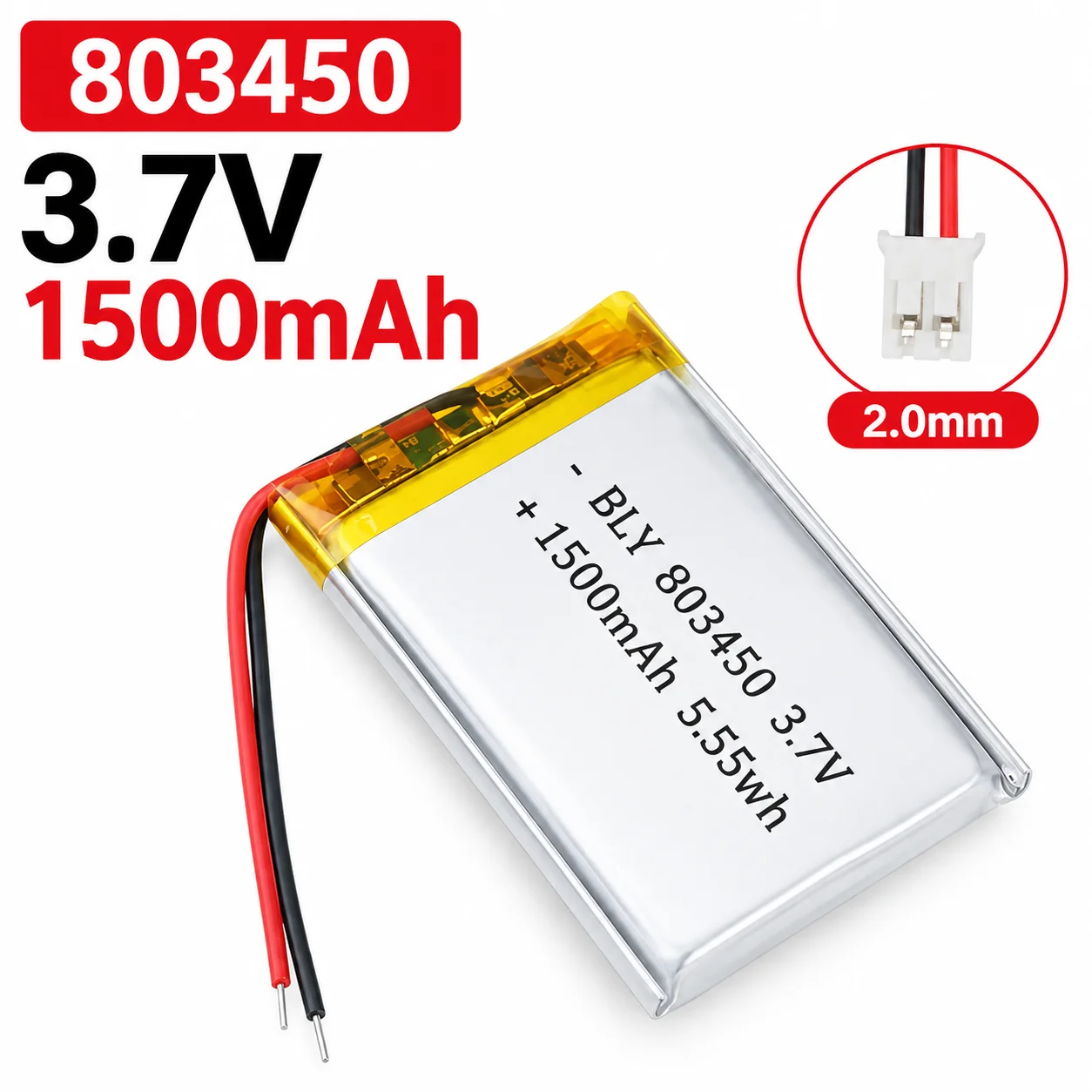 803450 3.7V 1500mAh Rechargeable Li Polymer Battery 5.55Wh Lithium Battery Cell for GPS Tracker Power Bank DIY Electronics