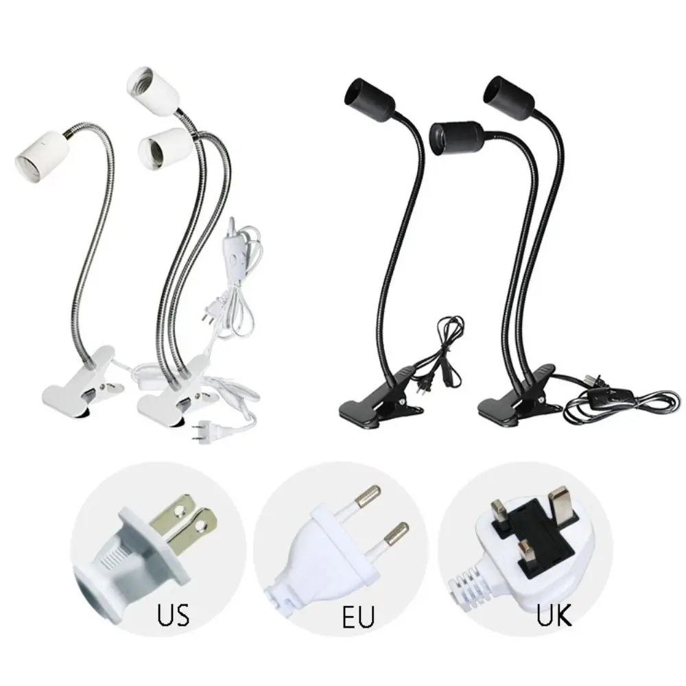 

E27 Clip on Desk Lamp Holder Single/Dual Heads 360° Rotatable Light Base Socket Clip EU/US/UK Plug Adjustable Plant Grow Light