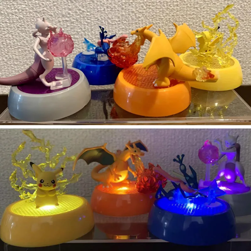 Anime Pokemon Light-up Action Figure Charizard Gengar Pikachu Mewtwo Mimikyu Modellen Collectible Desktop Ornament Kids Geschenken