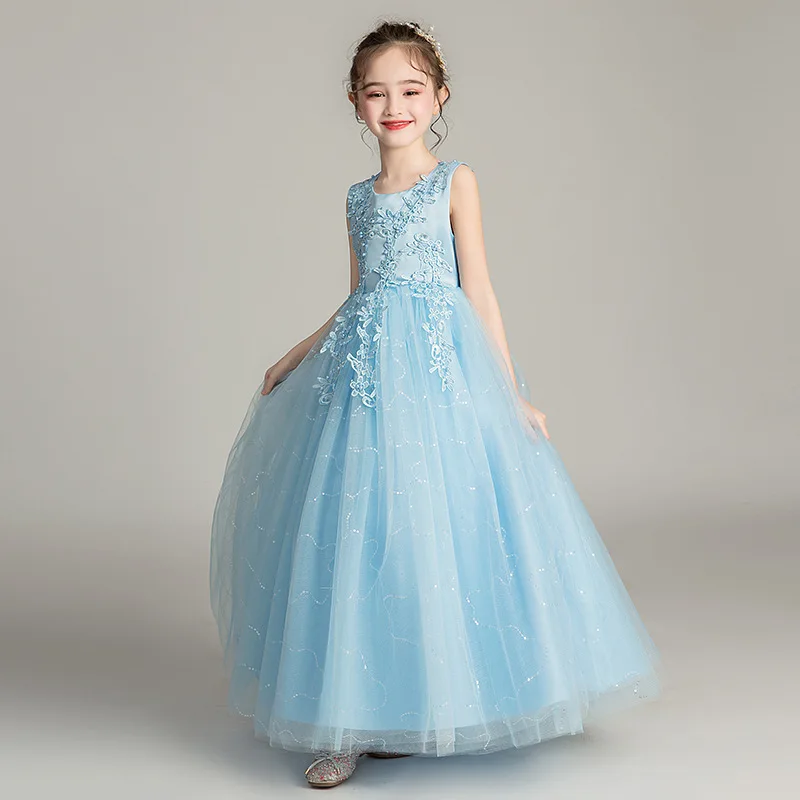 

Embroidery Flower Girls Princess Sequins Wedding Christmas Party Trailing Dress Teenager Children Kids Vestidos for 4-15Years