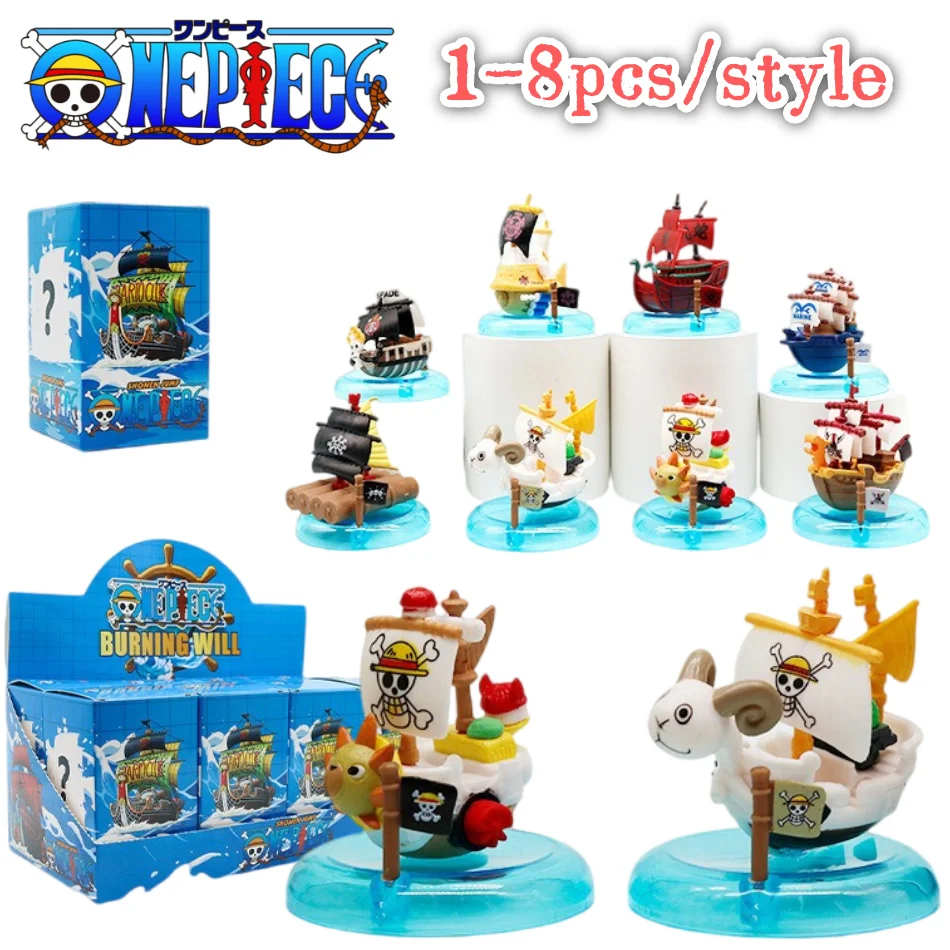 1-8 Piezas de Anime One Piece, Caja Sorpresa de Barcos Piratas, Serie Thousand Sunny Going Merry, Modelo de PVC, Juguete, Accesorios de Colección de Escritorio, Regalo