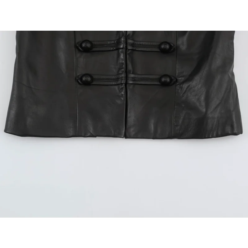 2026 Herbst Neuer Stil Streetwear Damen Kunstleder Kurze Jacke Stehkragen Langarm Froschknopf-Dekor Schmale Passform Mantel – Detail 9