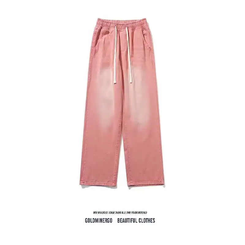 

Розовые джинсовые джинсы Dopne, мужские модные брендовые брюки Haome Street Sle, прямые брюки, весенне-осенние винтажные повседневные брюки для пар с завышенной...