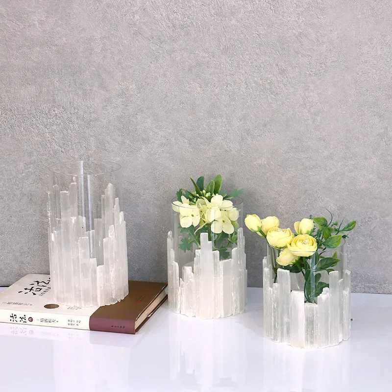 Natural Crystal Hydroponic Glass Vase, Candle Holder, Flower Arrangement Container, Home and Living Room Decoration Ornaments