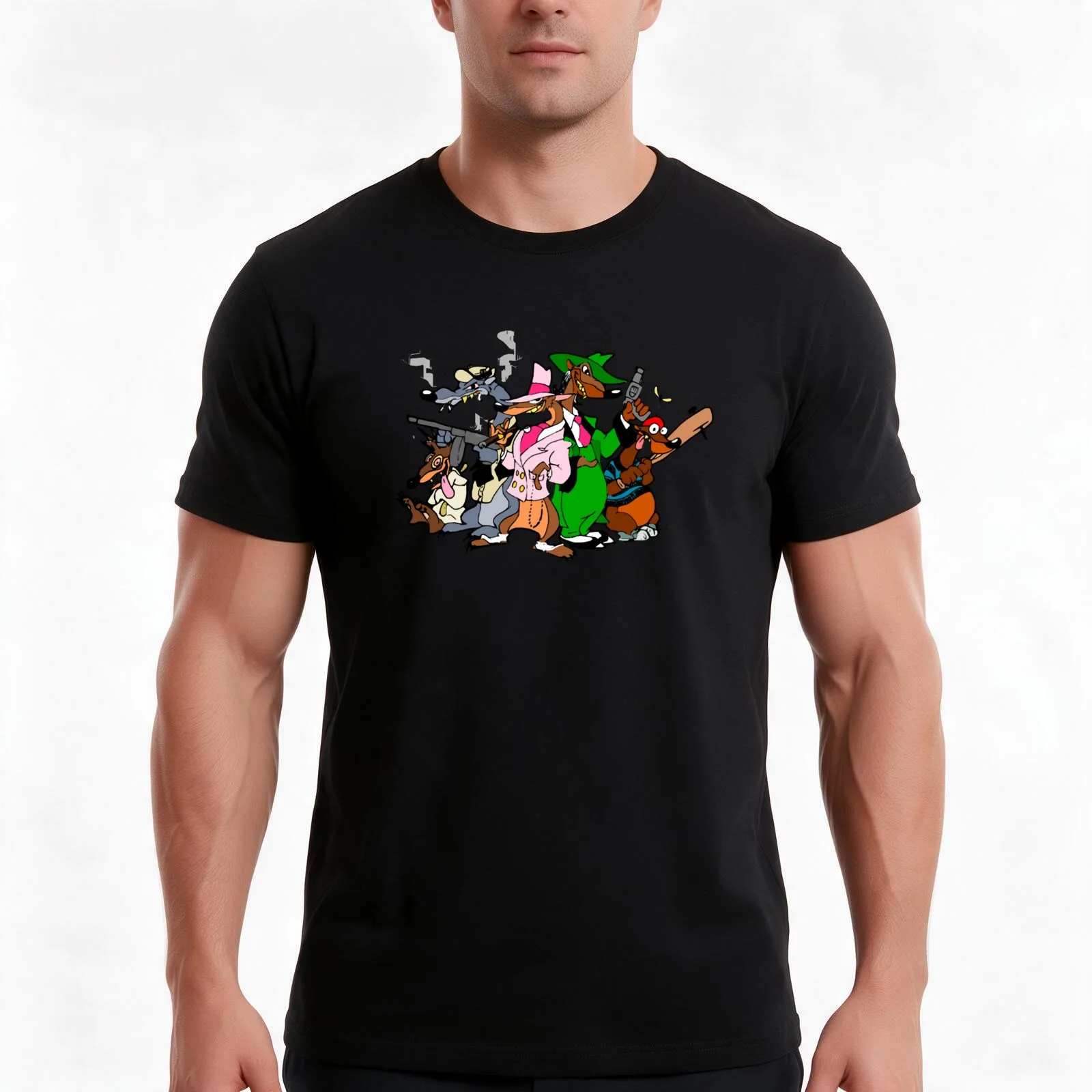toon patrol Sticker T-Shirt, Summer Casual Cotton Tee, Oversized Streetwear Tops, Vintage Graphic Print, Loose Fit Short Sleeve