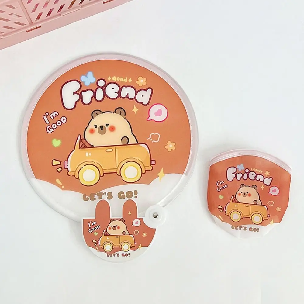 Folding group fan creative summer small fresh cute cartoon portable cool fan hand fan round pocket fan