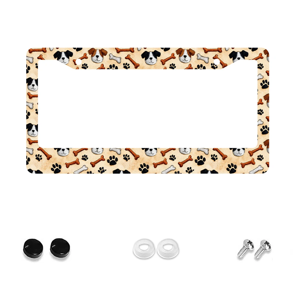

1 шт. бежевая красочная рамка номерного знака с 2 отверстиями и рисунком собаки и кости, алюминиевый материал, 6x12 дюймов, с комплектом винтов, веселый мультфильм