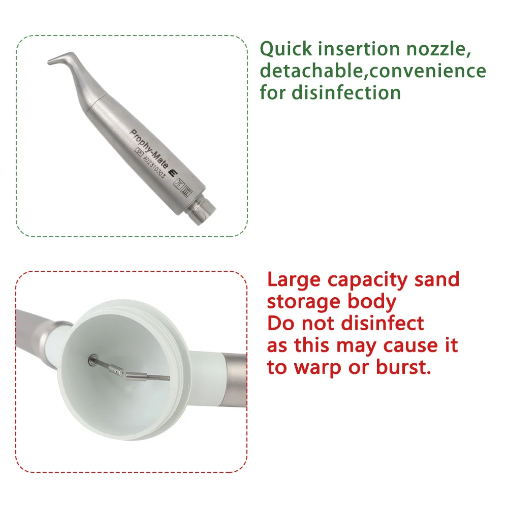 Dental Air Polisher Sandblaster Handpiece KV Quick Connect Large Sand Container 360° Rotatable Teeth Polishing Tool