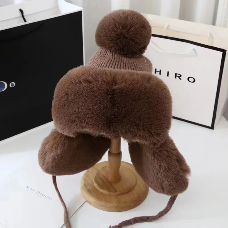 

Hugger Toque Hat Skull Slouchy Winter Cap Толстая женская холодная плюшевая шапка Вязаная защита ушей Теплая лыжная шапка Cappello Uomo Invernale 2M836