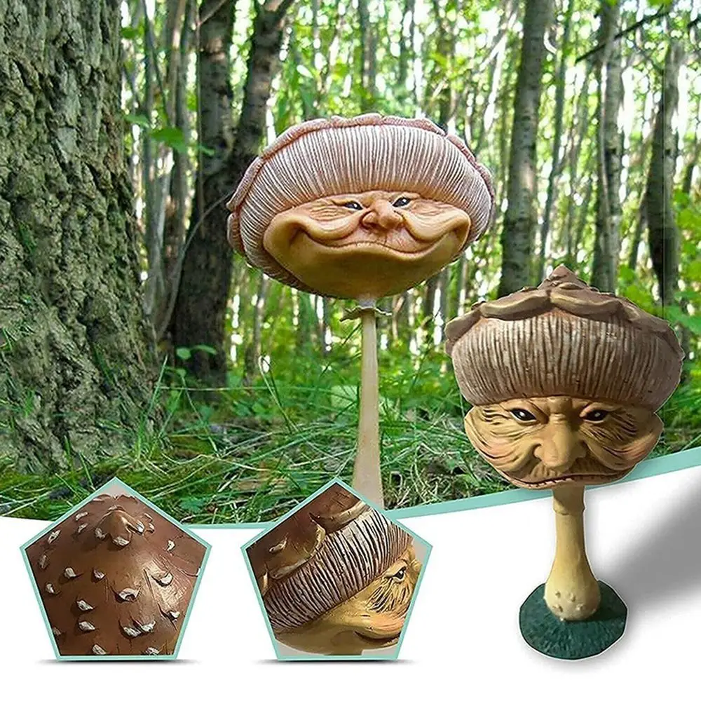 New Cartoon Grandma Human Face Mushroom Sculpture Creative Lawn Decoration Garden Statue Crafts Lifelike Garden Yard Decoration