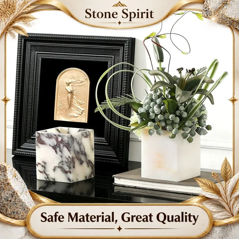 Modern Luxury Natural Marble Vase 10cm,Elegant Flower Arrangement Container for Living Room Home Decor,Hotel Desktop Centerpiece
