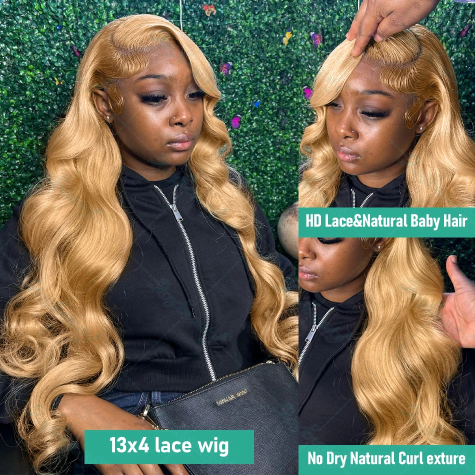 30 34 Inch #27 Honey Blonde Body Wave Wig Brazilian 13x4 Lace Front Human Hair 13x6 HD Transparent Lace Frontal Wigs 200 Density