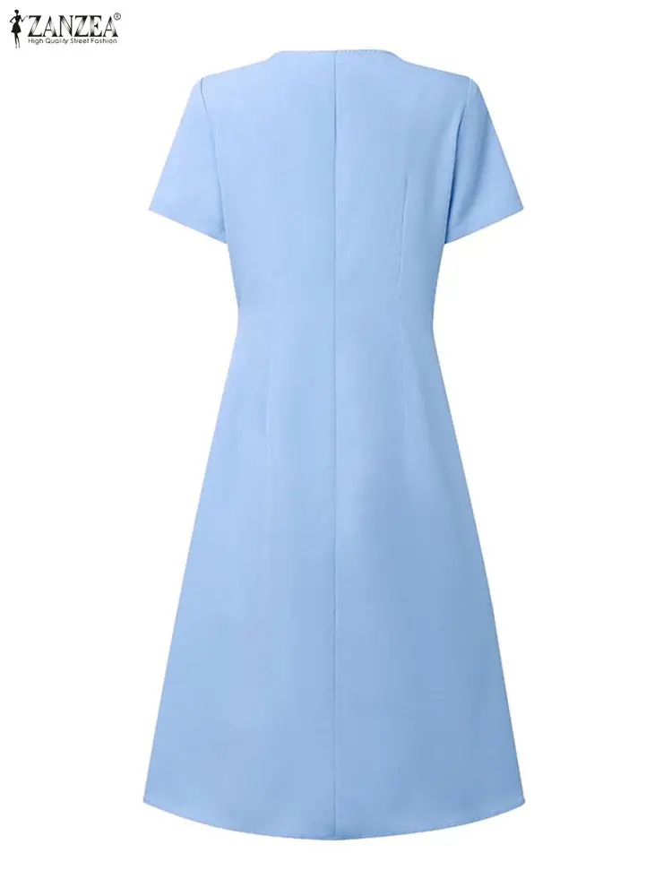 ZANZEA-Vestidos elegantes de oficina con cuello en V para mujer, vestido de verano 2025, Vestidos de cintura de manga corta, vestido de fiesta elegante, bata Midi plisada