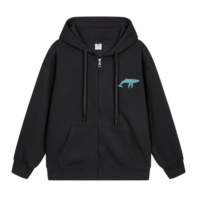 

Men's Zip-Up Hoodie Blue Whale On Black Hoodie 2025 New Style Casual Couples’ Style Couples’ Style