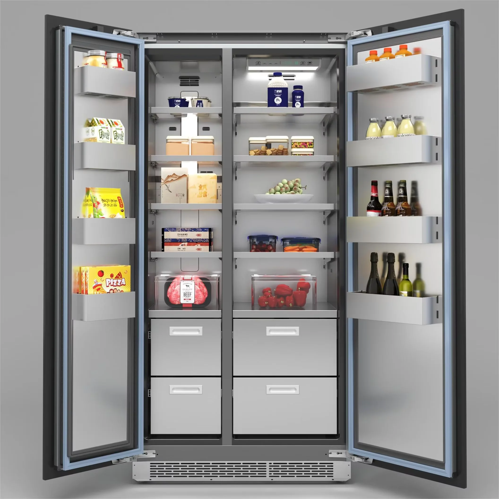 High Quality Built-in Side-by-side Stainless Steel Frost-Free Air Cooling Compressor Refrigerator Energy Efficient Grade 1