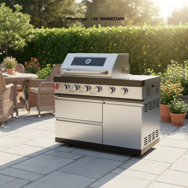 Modern Premium Luxury Gas BBQ Grill 4 Burner Stainless Steel Outdoor Grill Side Burner Motorized Rotisserie 66x46cm  XH