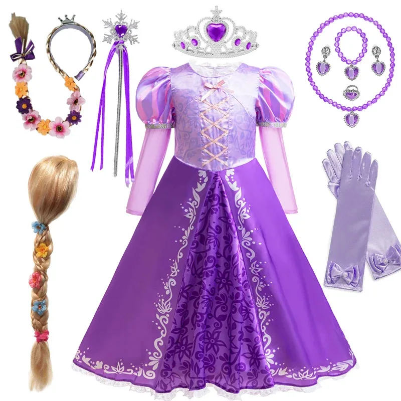 

XT8Girls New Rapunzel Costume Princess Dresses Kids Birthday Party Clothing Long Sleeved Dress Halloween Dress Up Clothes SXT6@!